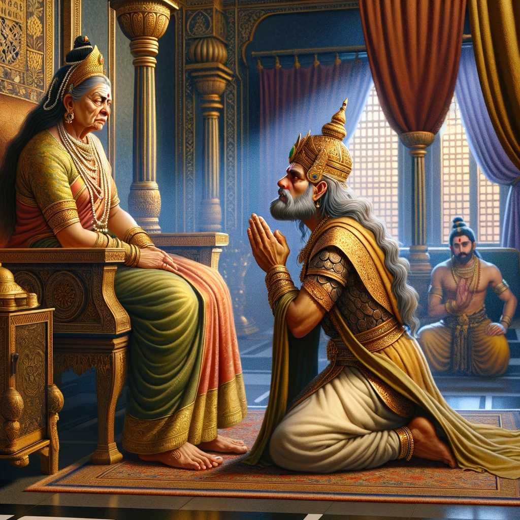 Dasharatha Begs Kausalya for Forgiveness